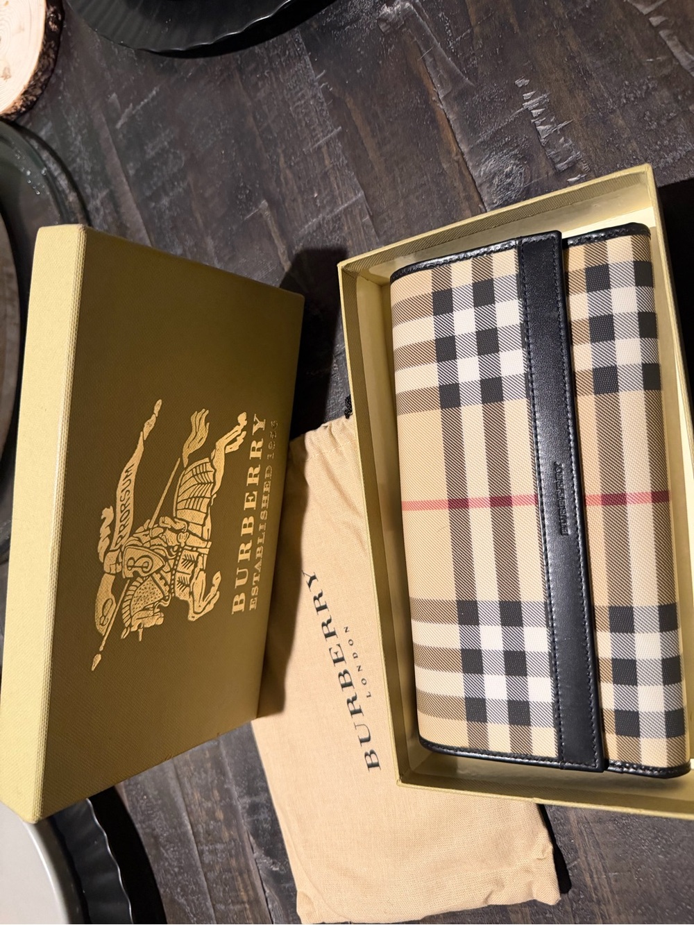 Burberry London Nova Check Continental Long Wallet Black Leather